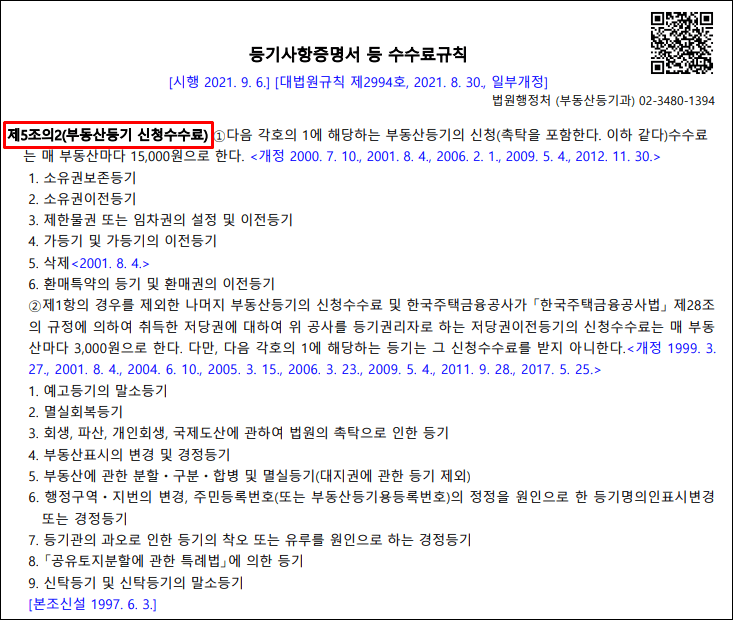 등기사항증명서등수수료규칙