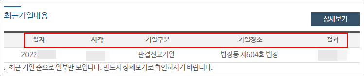 최근기일내용-선고기일