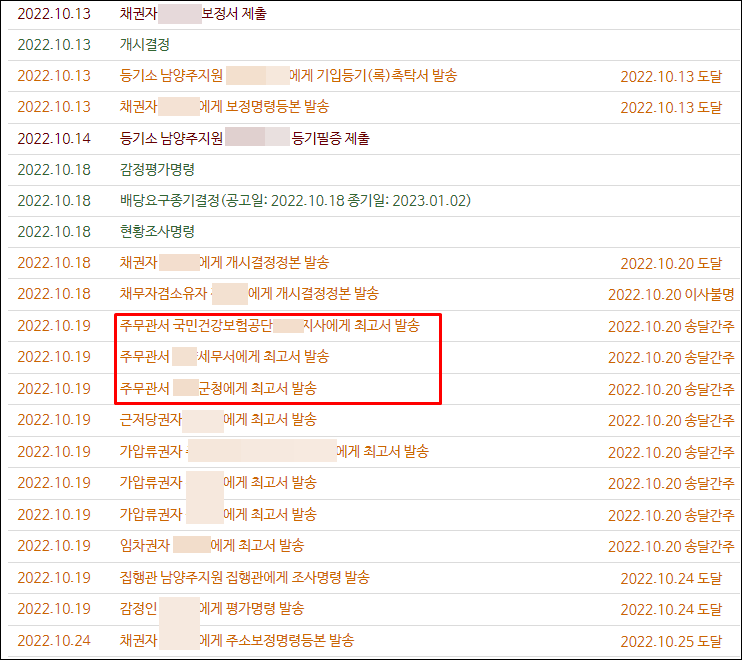 최고서 발송내역